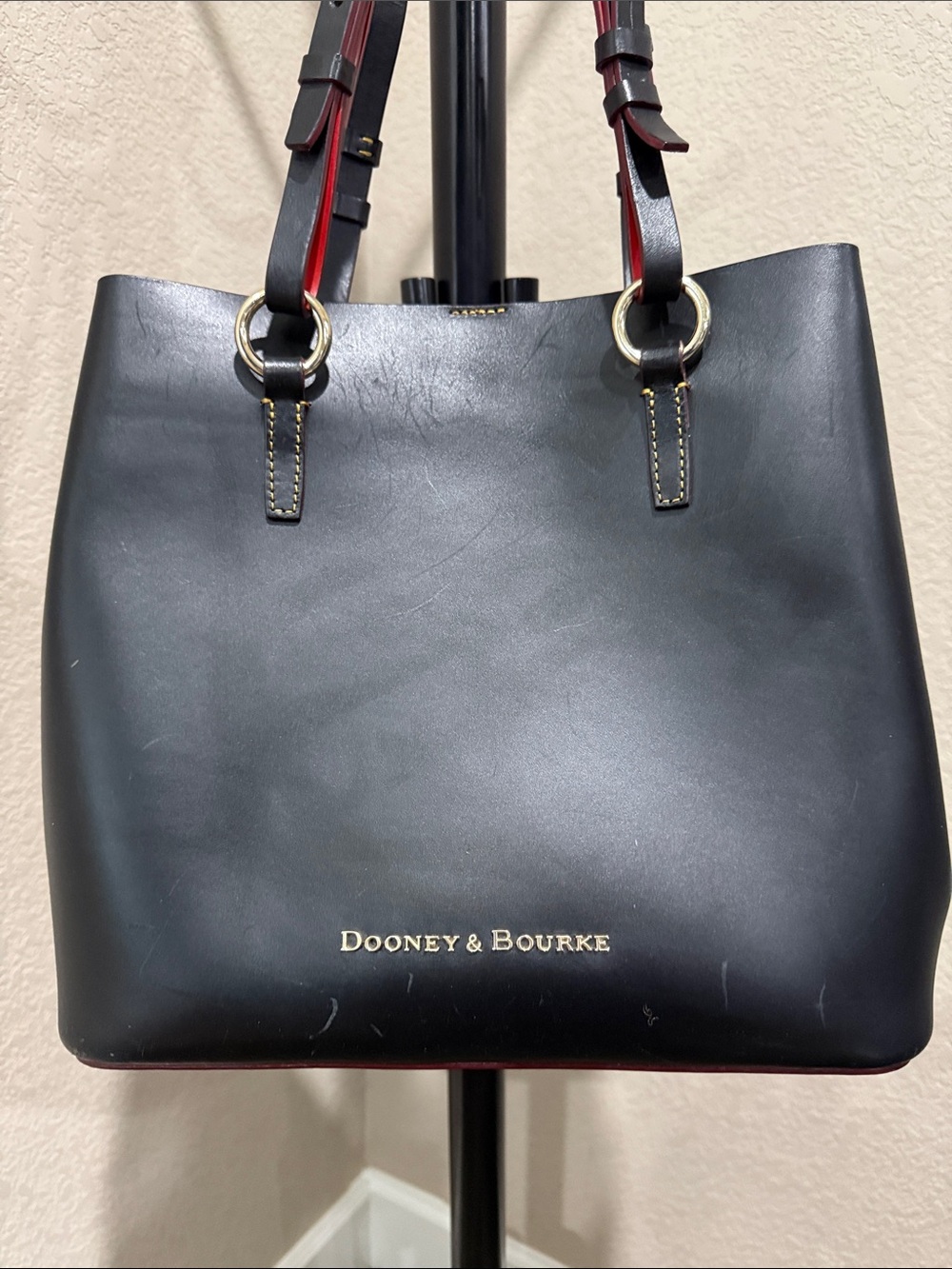 Dooney & Bourke Black Leather Tote with Red Trim - Picture 3 of 13